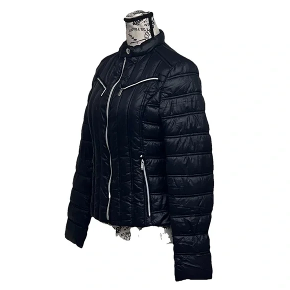 Laundry by Shelli Segal Moto Biker Jacket Black Puffer Goth Grunge Rock Emo M - Picture 3 of 11